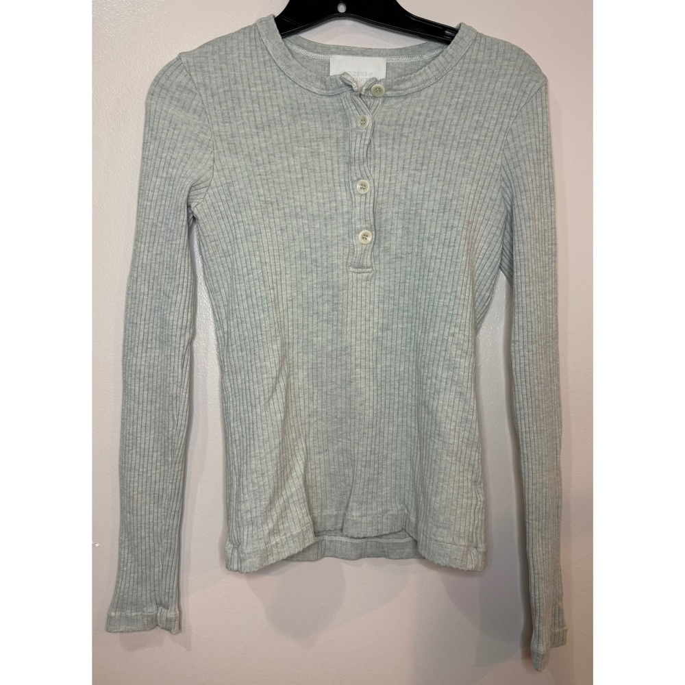 Citizens of Humanity Ribbed Henley Top Sage Green Back Cutout Women's M - Picture 1 of 7